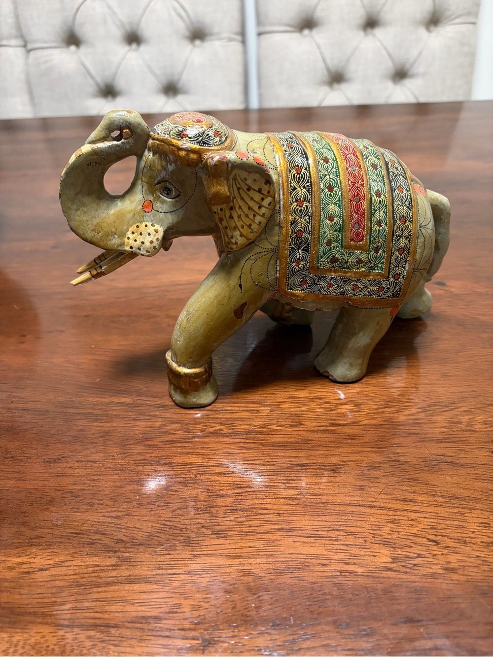 Green plaster Elephant Figurine, Gold Printed Lucky Decor